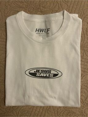 White 'Jesus Saves' Graphic Tee - Men's Short Sleeve Shirt